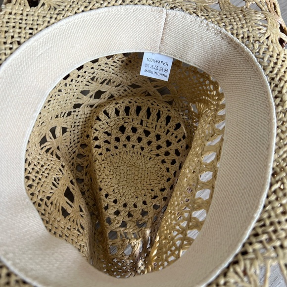 Unisex  Tan cowboy straw  Hat with Bead Accents NWOT - Picture 5 of 6